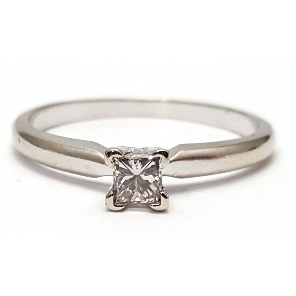 14K Solid White Gold Wedding Engagement Solitaire Princess Cut Diamond Ring